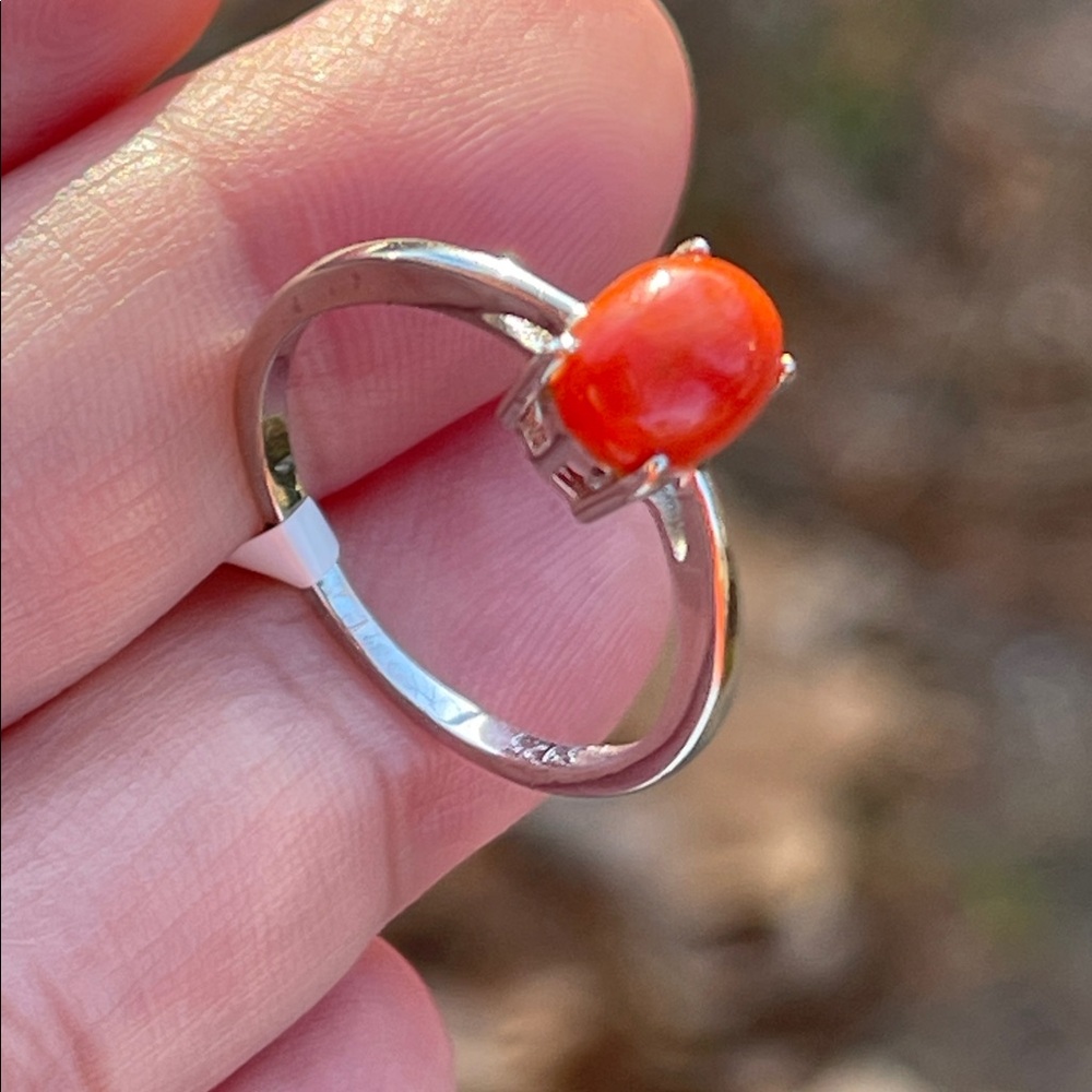 NWT Genuine Coral Stone 8X6mm Ring in 925 Sterling Silver Size 7 - Picture 9 of 10